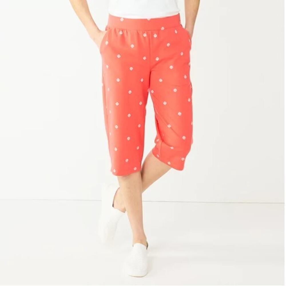 Croft & Barrow Pants Womens Size Medium Red Cotton Blend Stretch Skimmer Cropped